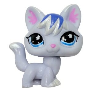Littlest Pet Shop Persian Cat 2118 Purple Blue White Hair Flower Eyes LPS Toy